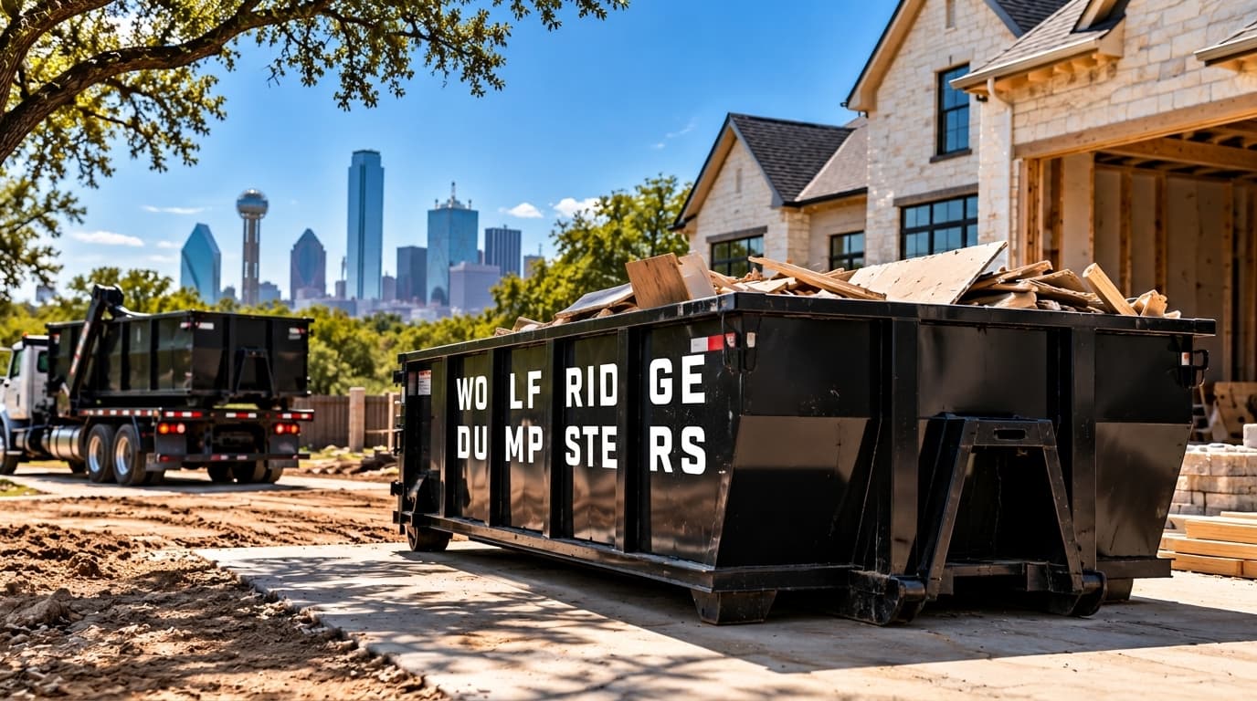 Wolf Ridge 25-yard heavy-duty roll-off dumpster on commercial contractor job site